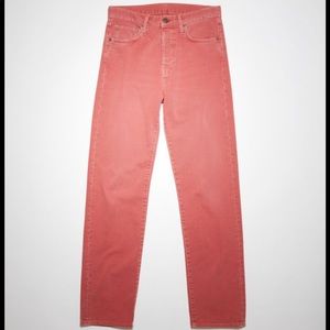 Washed red straight leg jeans